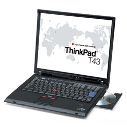 IBM ThinkPad T43 Notebook, Intel Pentium 730 (1.6GHz), 512MB RAM, 40GB HDD,14.1 XGA (1024x768) TFTLCD, Intel900, 8x DVD, Intel 802.11abg wireless(MPCI),Modem(C