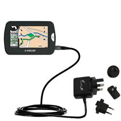 Gomadic International Wall / AC Charger for the Amcor Navigation GPS 4300 - Brand w/ TipExchange Tec