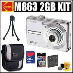 KODAK Kodak Easyshare M863 8.2MP Digital Camera Silver + 2GB Deluxe Accessoy Outfit - Kodak AKODM863SK4