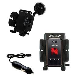 Gomadic Kyocera E2000 Tempo Flexible Auto Windshield Holder with Car Charger - Uses TipExchange