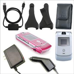 Eforcity MOTOROLA RAZR RAZOR V3 - Clip On Crystal Case / Travel Wall Home Charger / Swivel Holster Carrying C