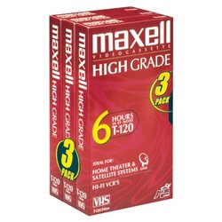 Maxell 224930 Premium High Grade VHS Video Tape (6 hrs, 3-pk)