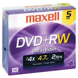 Maxell 4x DVD+RW Media - 4.7GB - 5 Pack