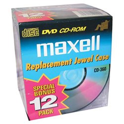 Maxell CD/DVD Jewel Cases CD-360 - Book Fold - Plastic - Clear - 12 CD/DVD