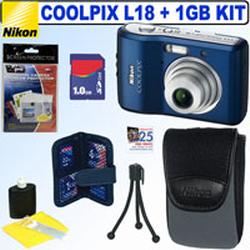 Nikon Coolpix L18 8MP Digital Camera Navy + 1GB Accessory Kit