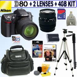Nikon D80 10.2MP Digital SLR Camera with Sigma 18-50 & 70-300 Lenses + 4GB Deluxe Accessory Kit