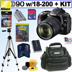 Nikon D90 DX 12.3MP Digital SLR Camera With 18-200/3.5-5.6 G VR DX Lens + 8GB DLX Accessory Kit