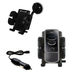 Gomadic Nokia 8800 Arte Flexible Auto Windshield Holder with Car Charger - Uses TipExchange