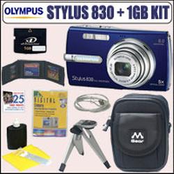 Olympus Stylus 830 8MP Digital Camera Blue + 1GB Accessory Kit