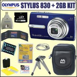 Olympus Stylus 830 8MP Digital Camera Blue + 2GB Deluxe Accessory Kit