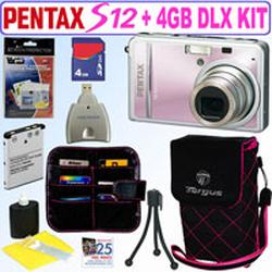 Pentax Optio S12 12MP Digital Camera Pink + 4GB Deluxe Accessory Kit
