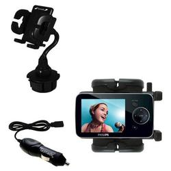 Gomadic Philips GoGear SA5245BT Auto Cup Holder with Car Charger - Uses TipExchange