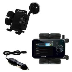 Gomadic Philips GoGear SA5247BT Flexible Auto Windshield Holder with Car Charger - Uses TipExchange
