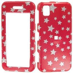 Wireless Emporium, Inc. Red w/Glitter Stars Snap-On Protector Case Faceplate for Samsung Instinct M800