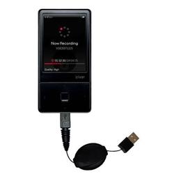 Gomadic Retractable USB Cable for the iRiver E100 with Power Hot Sync and Charge capabilities - Bran