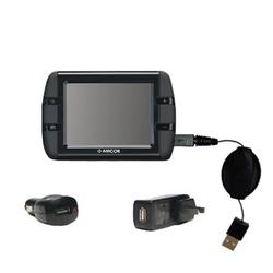 Gomadic Retractable USB Hot Sync Compact Kit with Car & Wall Charger for the Amcor Navigation 3500 - Gomadic
