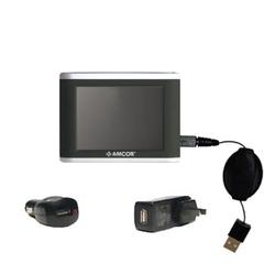 Gomadic Retractable USB Hot Sync Compact Kit with Car & Wall Charger for the Amcor Navigation GPS 3600 3600B