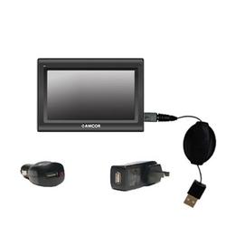 Gomadic Retractable USB Hot Sync Compact Kit with Car & Wall Charger for the Amcor Navigation GPS 4500 - Gom