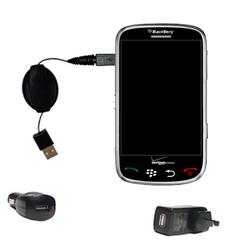Gomadic Retractable USB Hot Sync Compact Kit with Car & Wall Charger for the Blackberry Thunder - Br