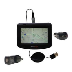 Gomadic Retractable USB Hot Sync Compact Kit with Car & Wall Charger for the DASH DASH Express - Bra