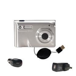 Gomadic Retractable USB Hot Sync Compact Kit with Car & Wall Charger for the HP PhotoSmart R927 - Dock Requi
