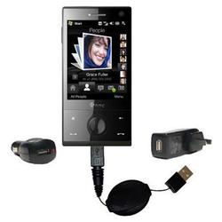 Gomadic Retractable USB Hot Sync Compact Kit with Car & Wall Charger for the HTC Diamond - Brand w/