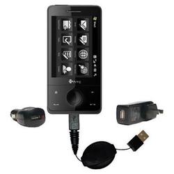 Gomadic Retractable USB Hot Sync Compact Kit with Car & Wall Charger for the HTC FUSE - Brand w/ Tip