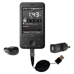 Gomadic Retractable USB Hot Sync Compact Kit with Car & Wall Charger for the HTC P3470 - Brand w/ Ti