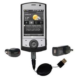 Gomadic Retractable USB Hot Sync Compact Kit with Car & Wall Charger for the HTC P3650 - Brand w/ Ti