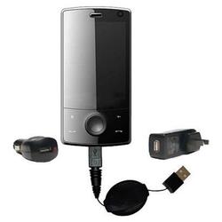 Gomadic Retractable USB Hot Sync Compact Kit with Car & Wall Charger for the HTC Victor - Brand w/ T