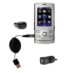 Gomadic Retractable USB Hot Sync Compact Kit with Car & Wall Charger for the LG Decoy - Brand w/ Tip