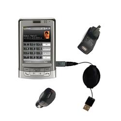 Gomadic Retractable USB Hot Sync Compact Kit with Car & Wall Charger for the Mio Technology A502 - B