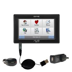Gomadic Retractable USB Hot Sync Compact Kit with Car & Wall Charger for the Mio Technology C323 - B
