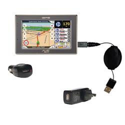 Gomadic Retractable USB Hot Sync Compact Kit with Car & Wall Charger for the Mio Technology C523 - B