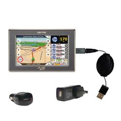 Gomadic Retractable USB Hot Sync Compact Kit with Car & Wall Charger for the Mio Technology C525 - B