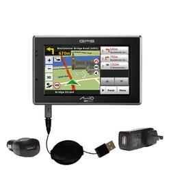 Gomadic Retractable USB Hot Sync Compact Kit with Car & Wall Charger for the Mio Technology C620 - B