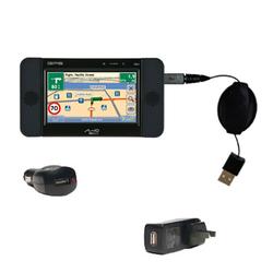 Gomadic Retractable USB Hot Sync Compact Kit with Car & Wall Charger for the Mio Technology C810 - B