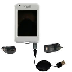 Gomadic Retractable USB Hot Sync Compact Kit with Car & Wall Charger for the Mio Technology H610 - B