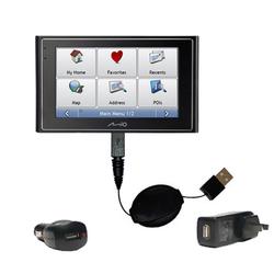 Gomadic Retractable USB Hot Sync Compact Kit with Car & Wall Charger for the Mio Technology Moov 360 - Gomad