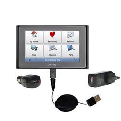 Gomadic Retractable USB Hot Sync Compact Kit with Car & Wall Charger for the Mio Technology Moov 500 - Gomad