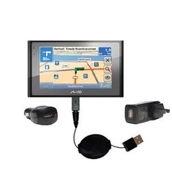 Gomadic Retractable USB Hot Sync Compact Kit with Car & Wall Charger for the Mio Technology Moov 580 - Gomad