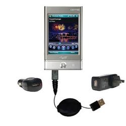 Gomadic Retractable USB Hot Sync Compact Kit with Car & Wall Charger for the Mio Technology P360 - B