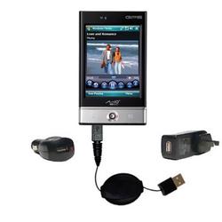 Gomadic Retractable USB Hot Sync Compact Kit with Car & Wall Charger for the Mio Technology P560 - B