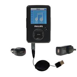 Gomadic Retractable USB Hot Sync Compact Kit with Car & Wall Charger for the Philips GoGear SA3014 - Gomadic