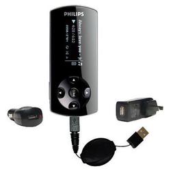 Gomadic Retractable USB Hot Sync Compact Kit with Car & Wall Charger for the Philips GoGear SA4425 - Gomadic