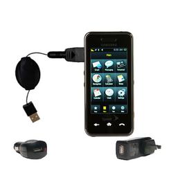 Gomadic Retractable USB Hot Sync Compact Kit with Car & Wall Charger for the Samsung Instinct - Bran