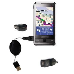 Gomadic Retractable USB Hot Sync Compact Kit with Car & Wall Charger for the Samsung Omnia - Brand w