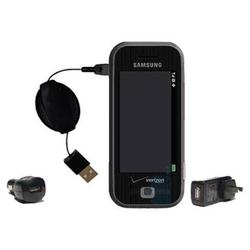 Gomadic Retractable USB Hot Sync Compact Kit with Car & Wall Charger for the Samsung SCH-U940 - Bran