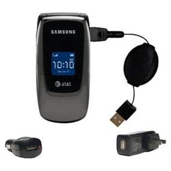 Gomadic Retractable USB Hot Sync Compact Kit with Car & Wall Charger for the Samsung SGH-A226 - Bran