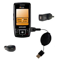Gomadic Retractable USB Hot Sync Compact Kit with Car & Wall Charger for the Samsung SGH-D880 DUOS - Gomadic